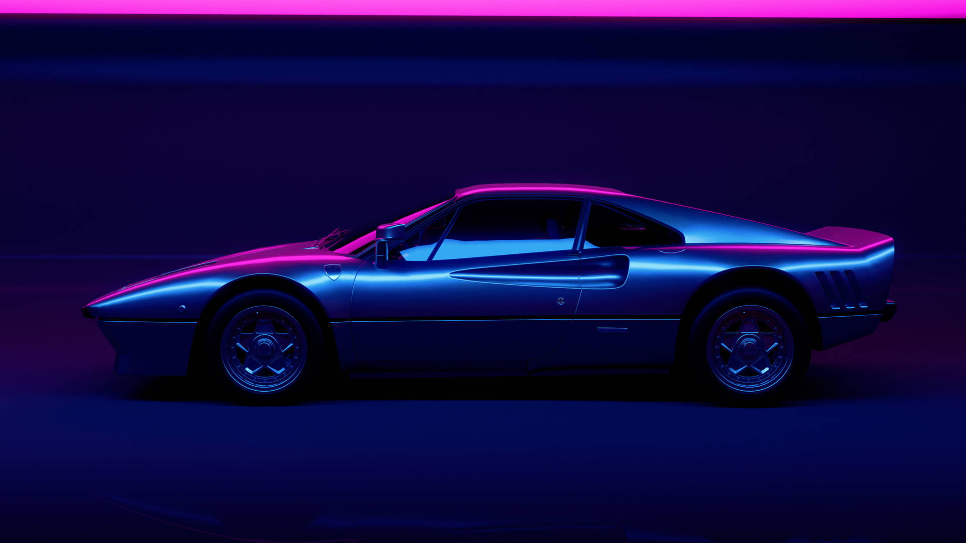 Blue Sports Car Purple Light Wallpaper