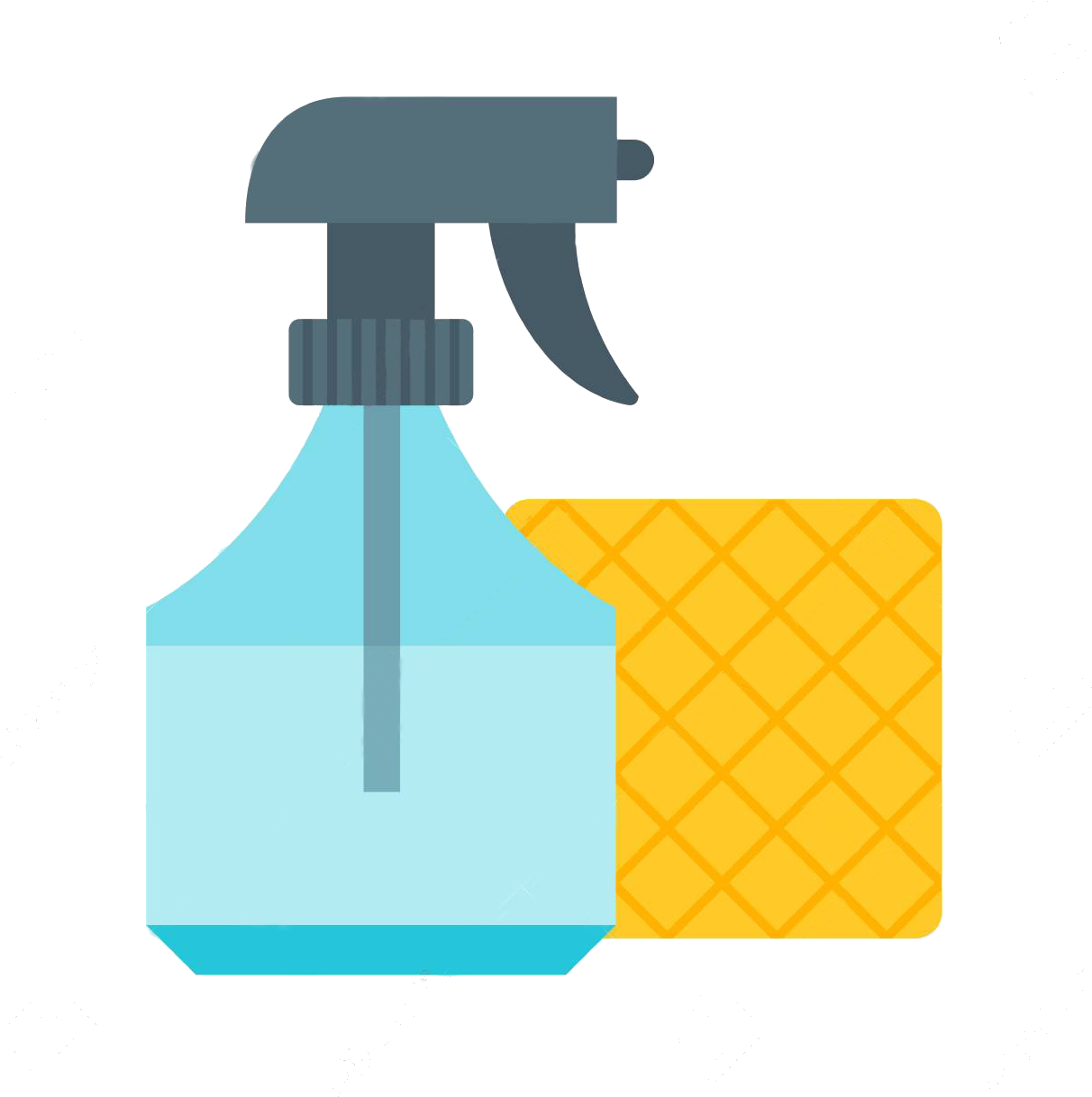 Blue Spray Bottle With Yellow Cloth PNG