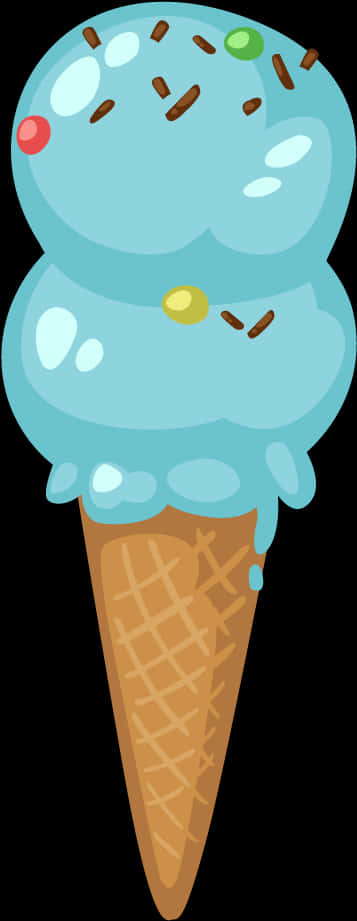Blue Sprinkled Ice Cream Cone Illustration PNG