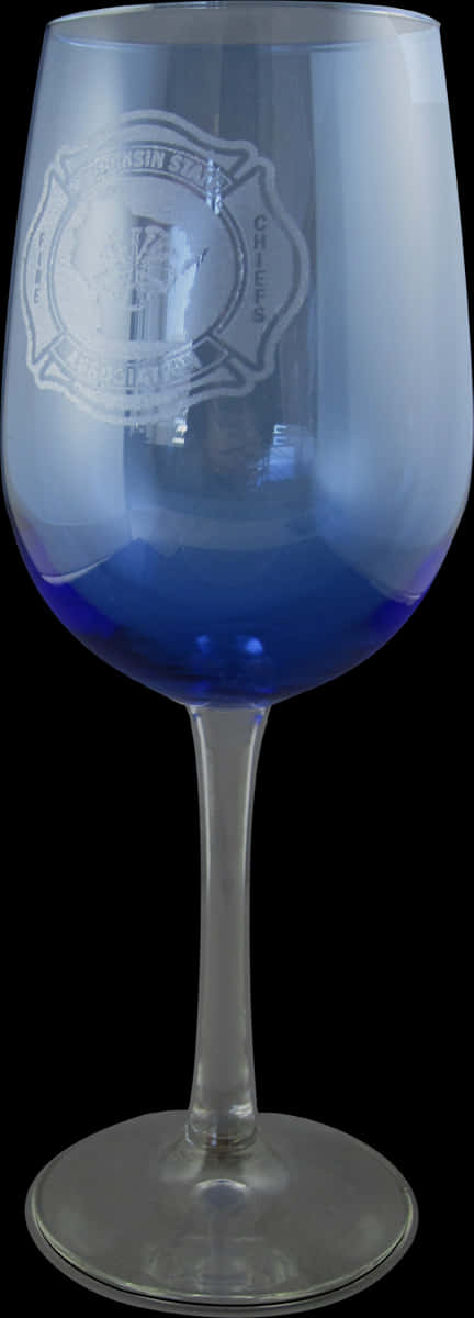 Blue Stemmed Wine Glass With Emblem PNG