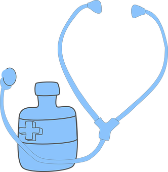 Blue Stethoscopeand Medicine Bottle Vector PNG