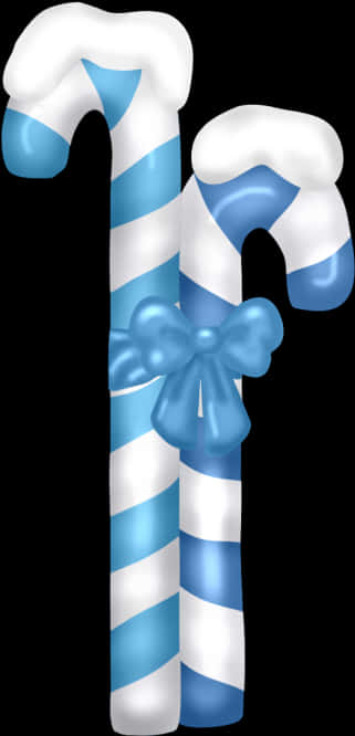 Blue Striped Candy Canes With Bow PNG