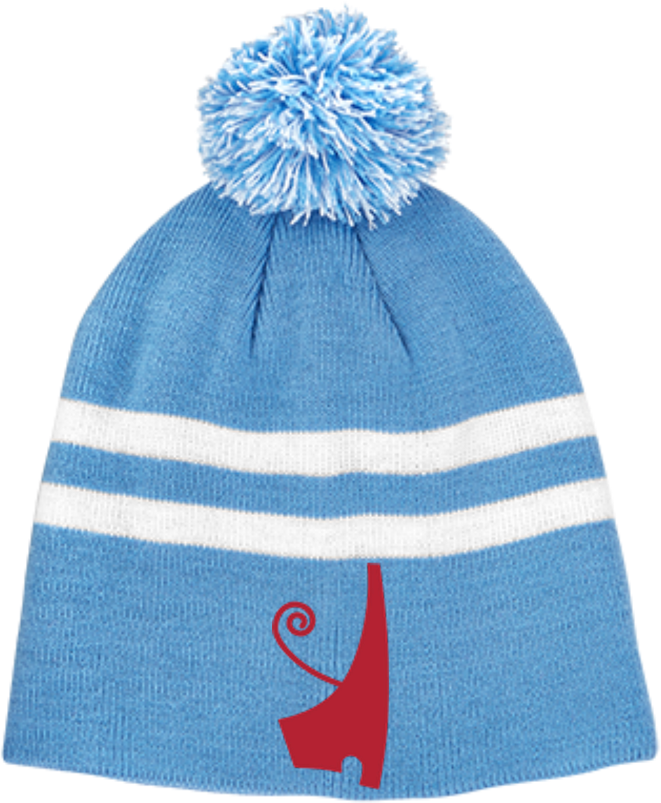 Blue Striped Pom Pom Beanie PNG