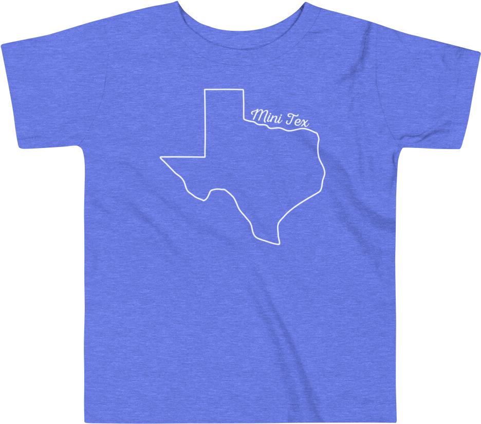 Blue T Shirtwith White Texas Outlineand Mini Tex Text PNG