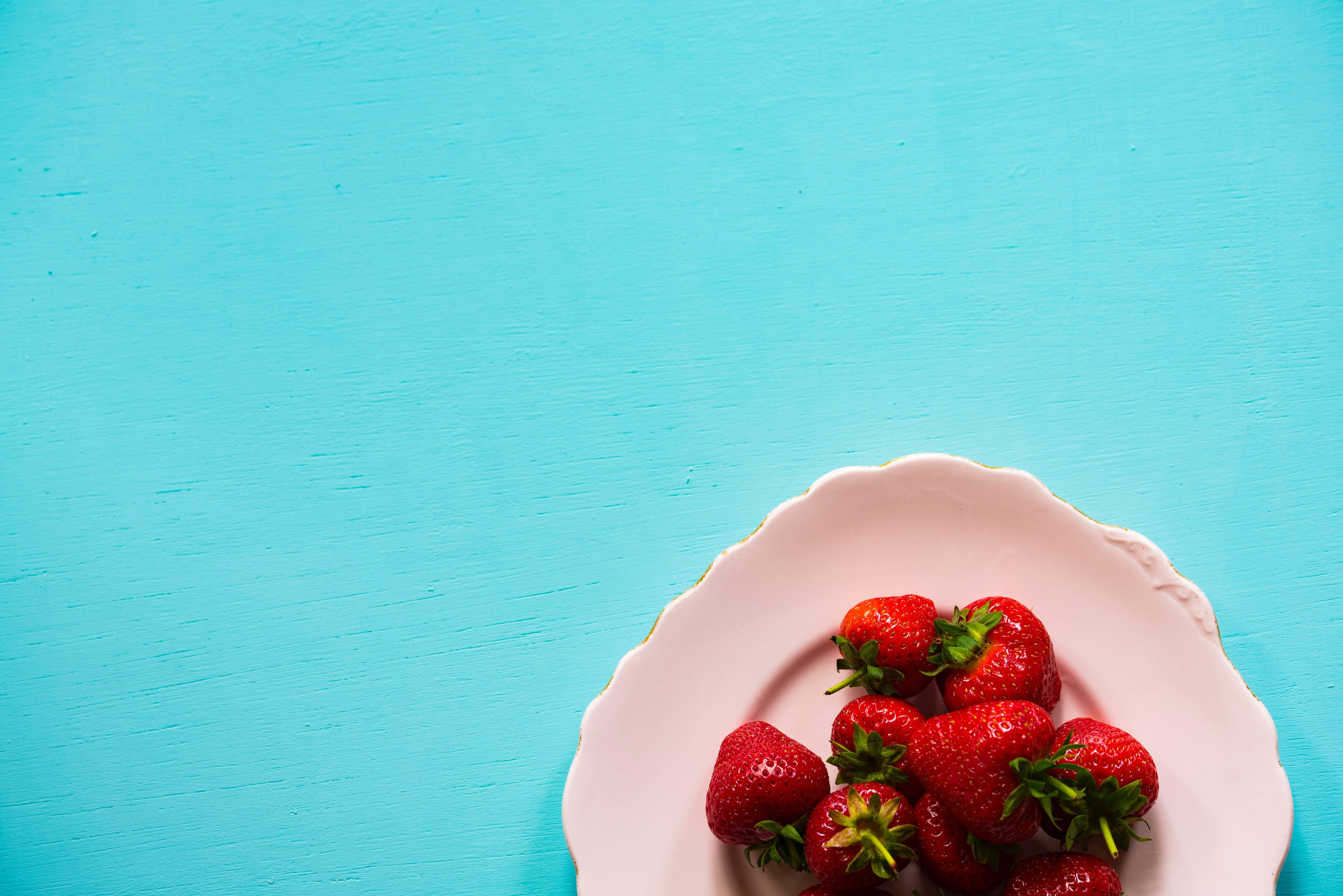 Blue Table With Strawberry Desktop Wallpaper