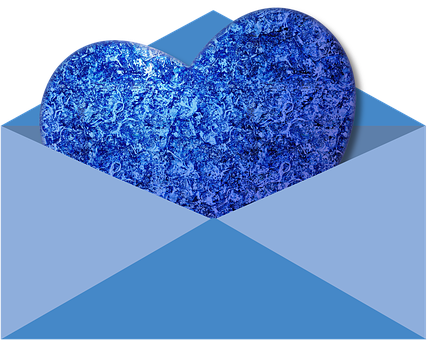 Blue Textured Heart Emerging From Envelope PNG