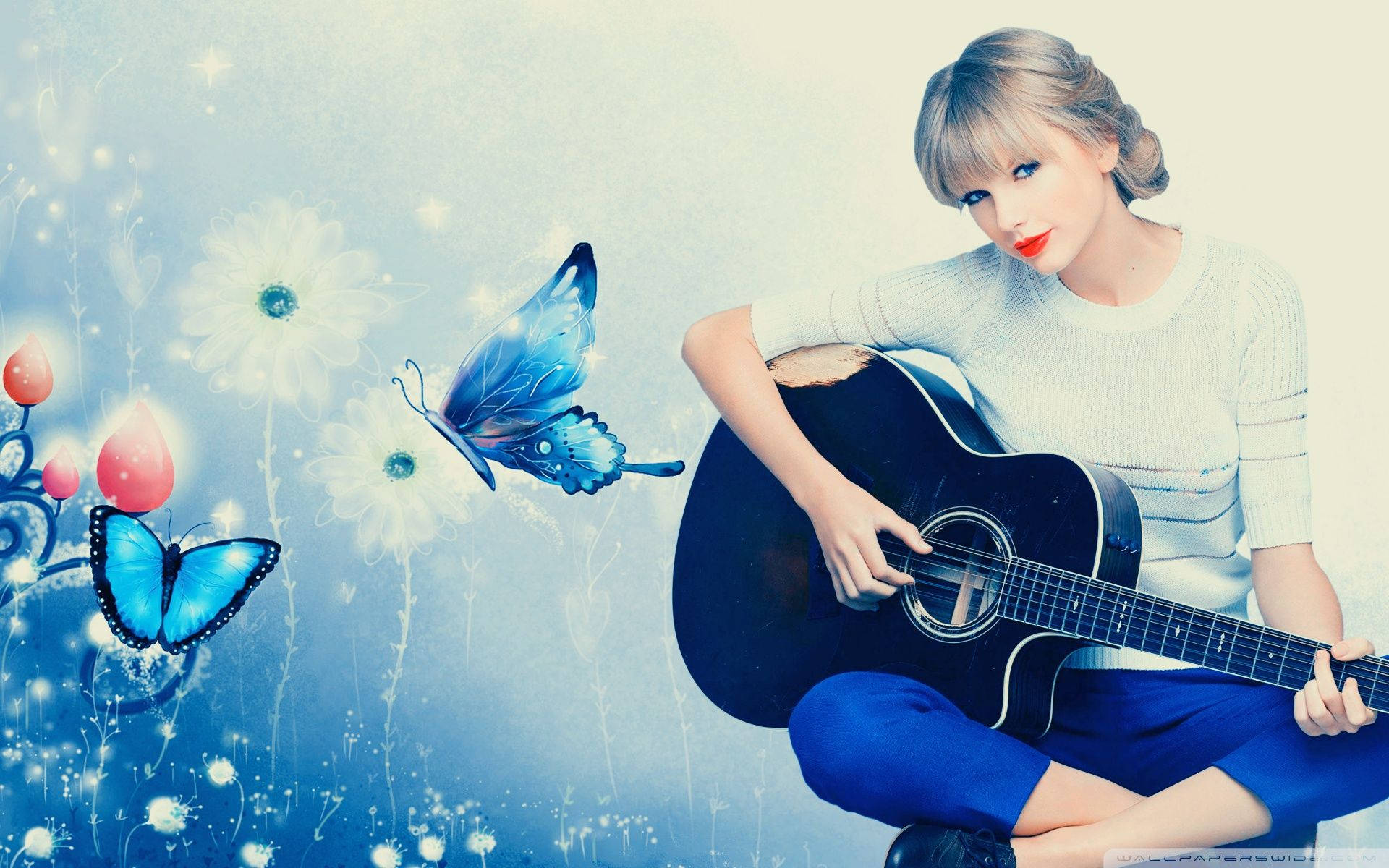Blue Theme Taylor Swift Playing Guitar