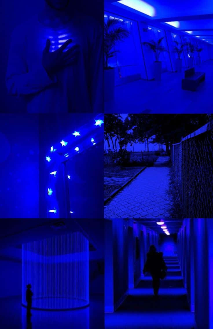 Blue Toned Nighttime Scenes Collage Wallpaper