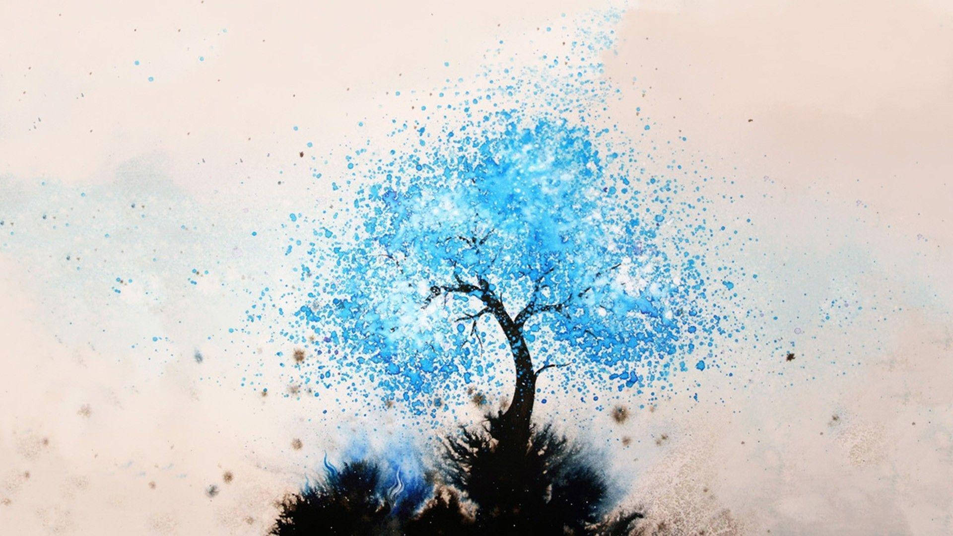 Blue Tree Paint Art Wallpaper