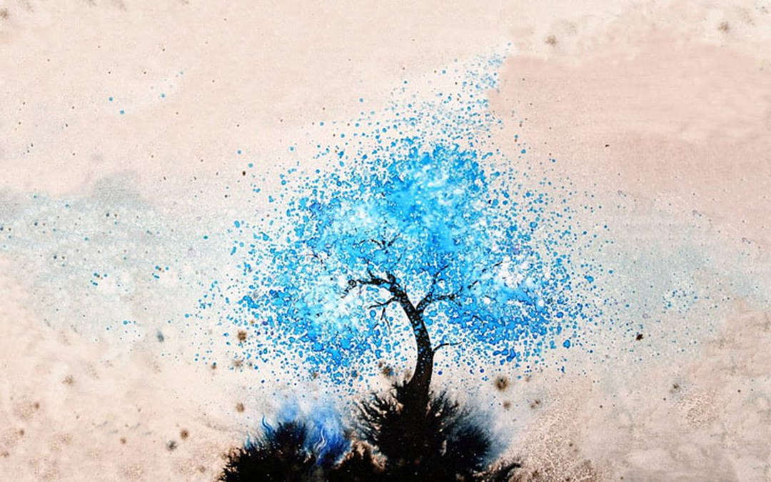 Blue Tree Splatter Painting Wallpaper