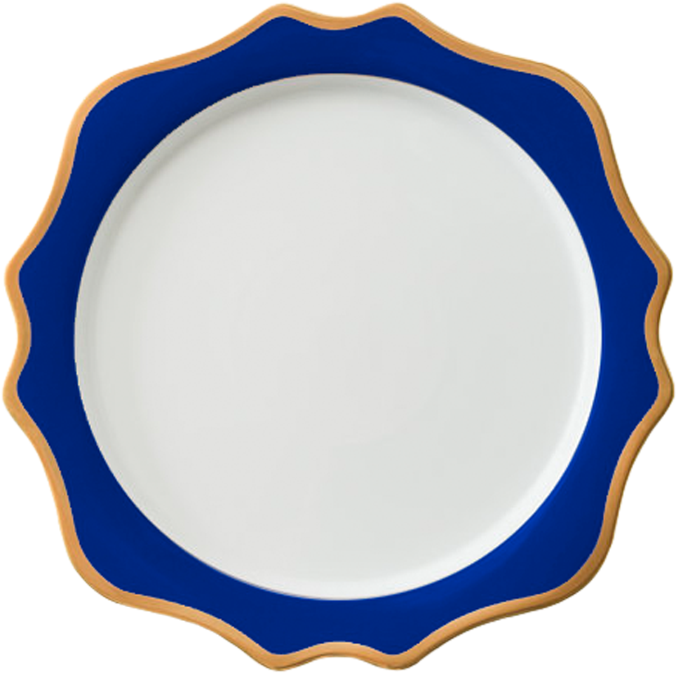 Blue Trimmed White Ceramic Plate PNG