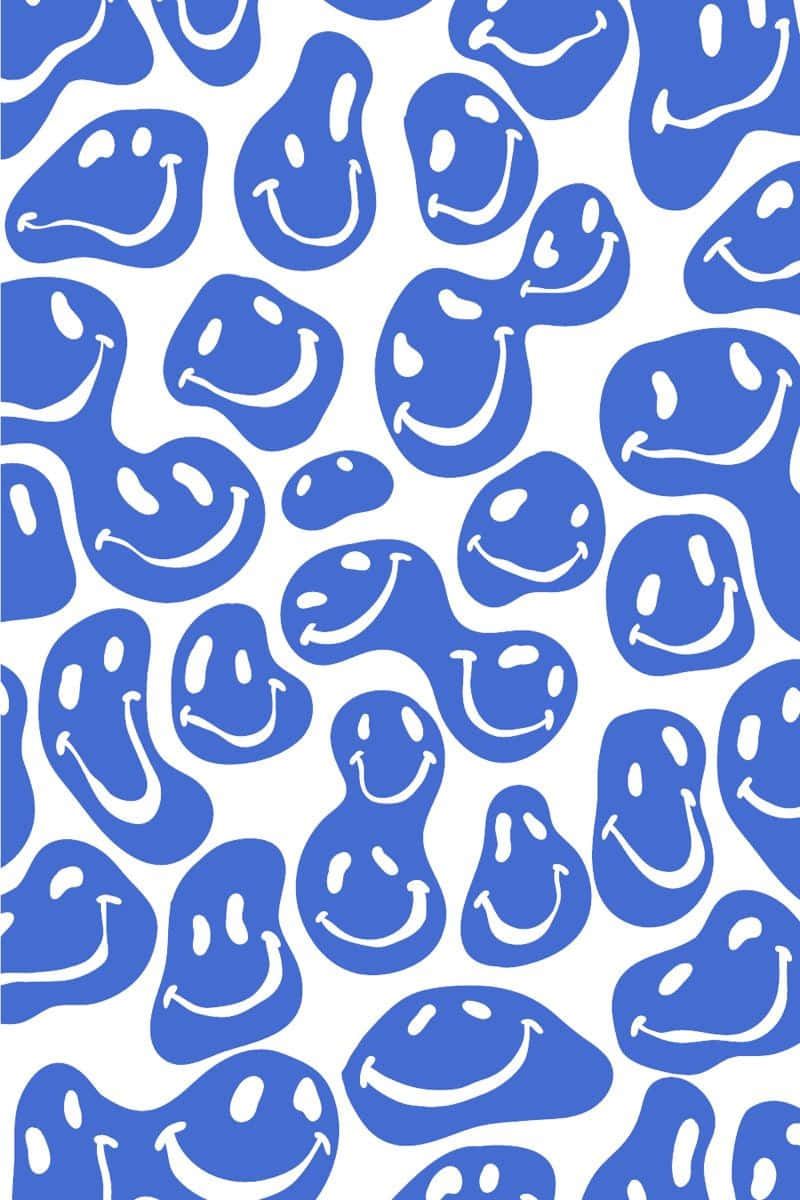 Blue_ Trippy_ Smiley_ Faces_ Pattern Wallpaper