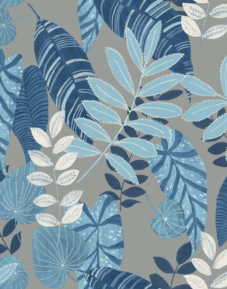 Blue Tropical Leaves Pattern Wallpaper