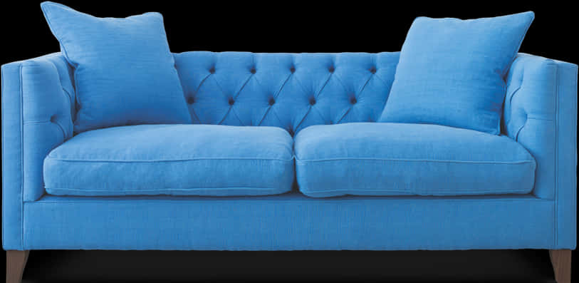 Blue Tufted Upholstered Couch PNG