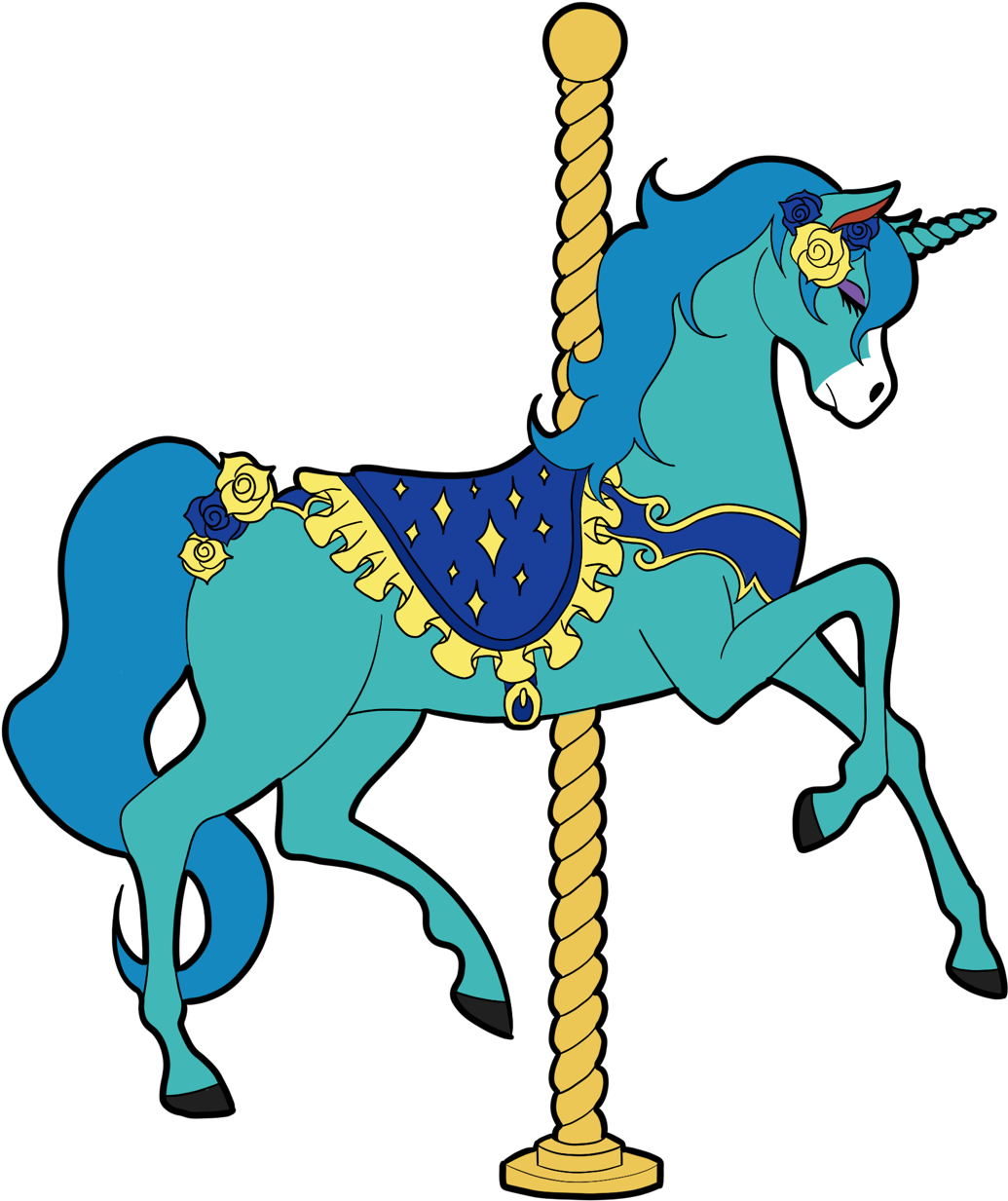 Blue Unicorn Carousel Horse PNG