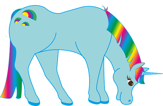 Blue Unicorn Rainbow Tail Illustration PNG