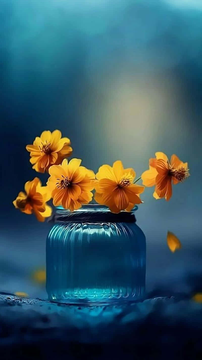 Blue Vase Yellow Flowers Artistic Backdrop Wallpaper