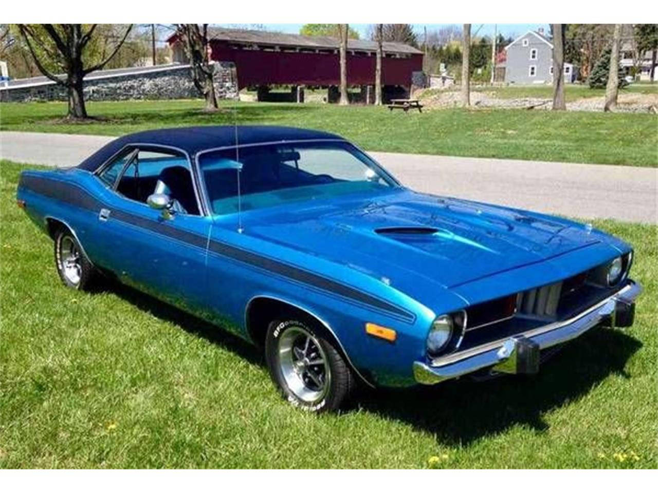 Blue Vintage Plymouth Barracuda On Grass Wallpaper