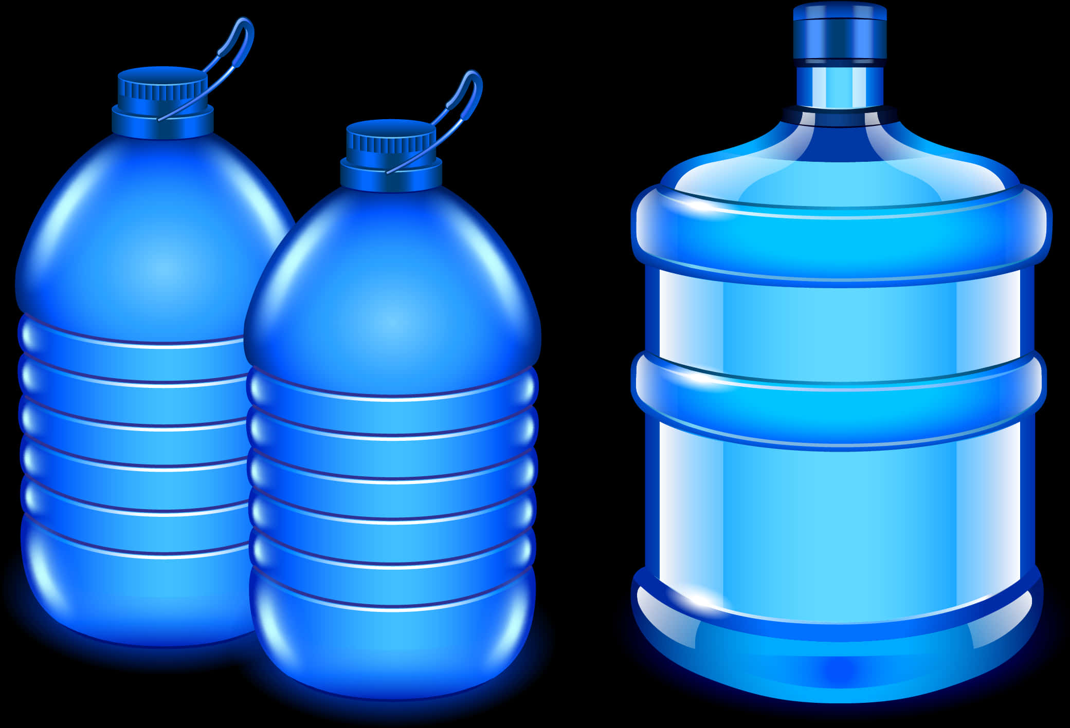 Blue Water Bottles Vector Illustration PNG
