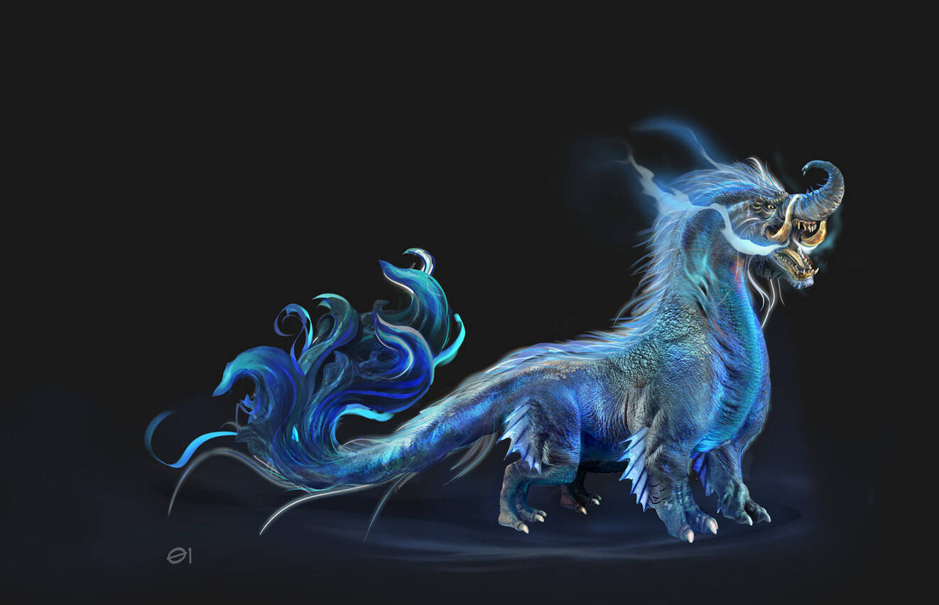 Blue Water Dragon With Horn Wallpaper