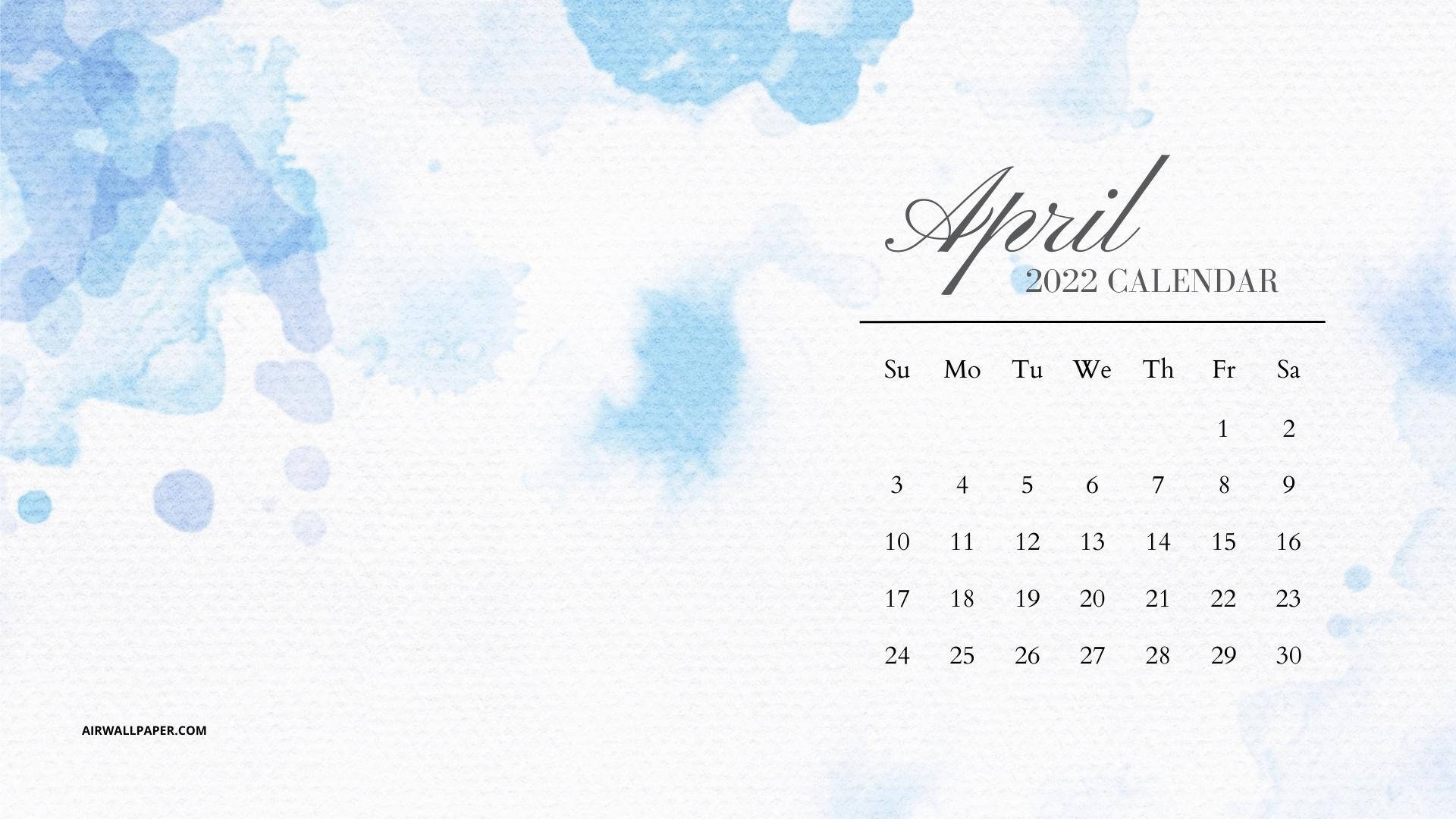 Blue Watercolor April 2022 Calendar Background