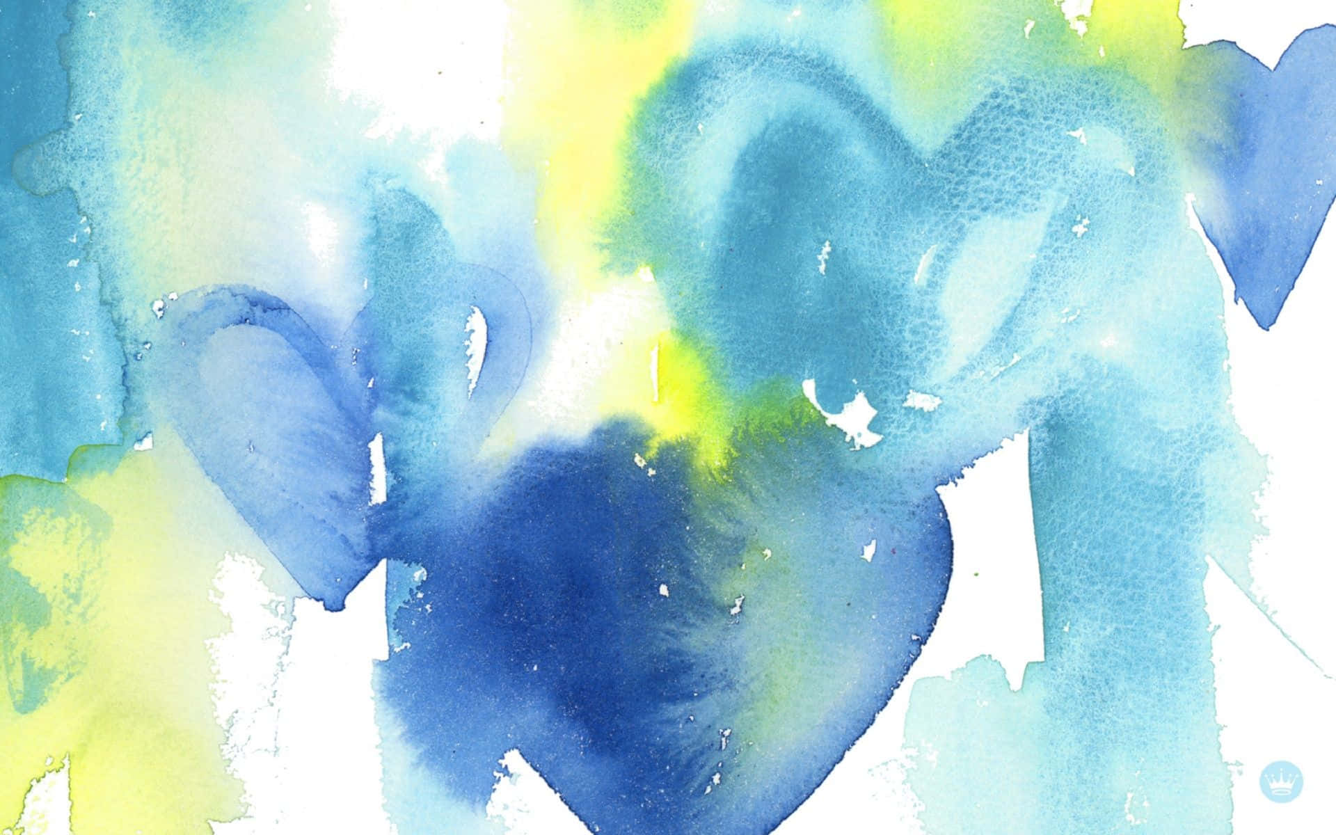 Heart Shapes Blue Watercolor Background