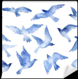 Blue Watercolor Birds Pattern PNG