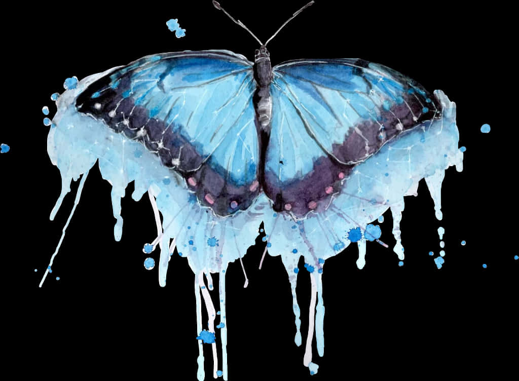 Blue Watercolor Butterfly Artwork PNG