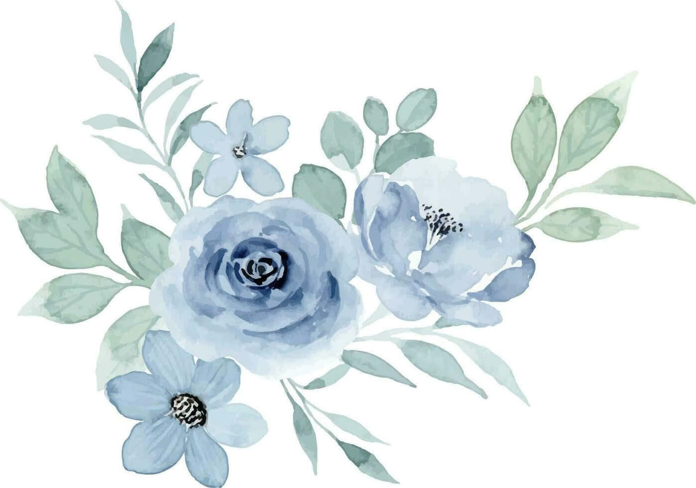 Blue Watercolor Floral Arrangement Wallpaper