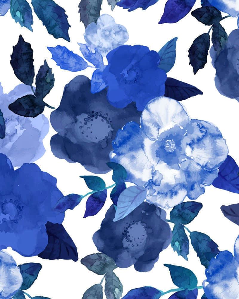 Blue Watercolor Floral Pattern Wallpaper