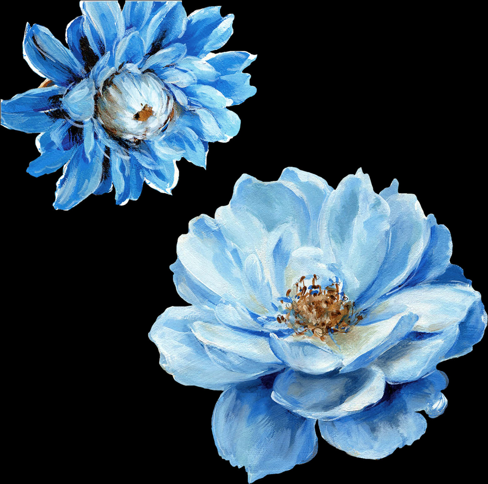 Blue Watercolor Flowers Artwork PNG
