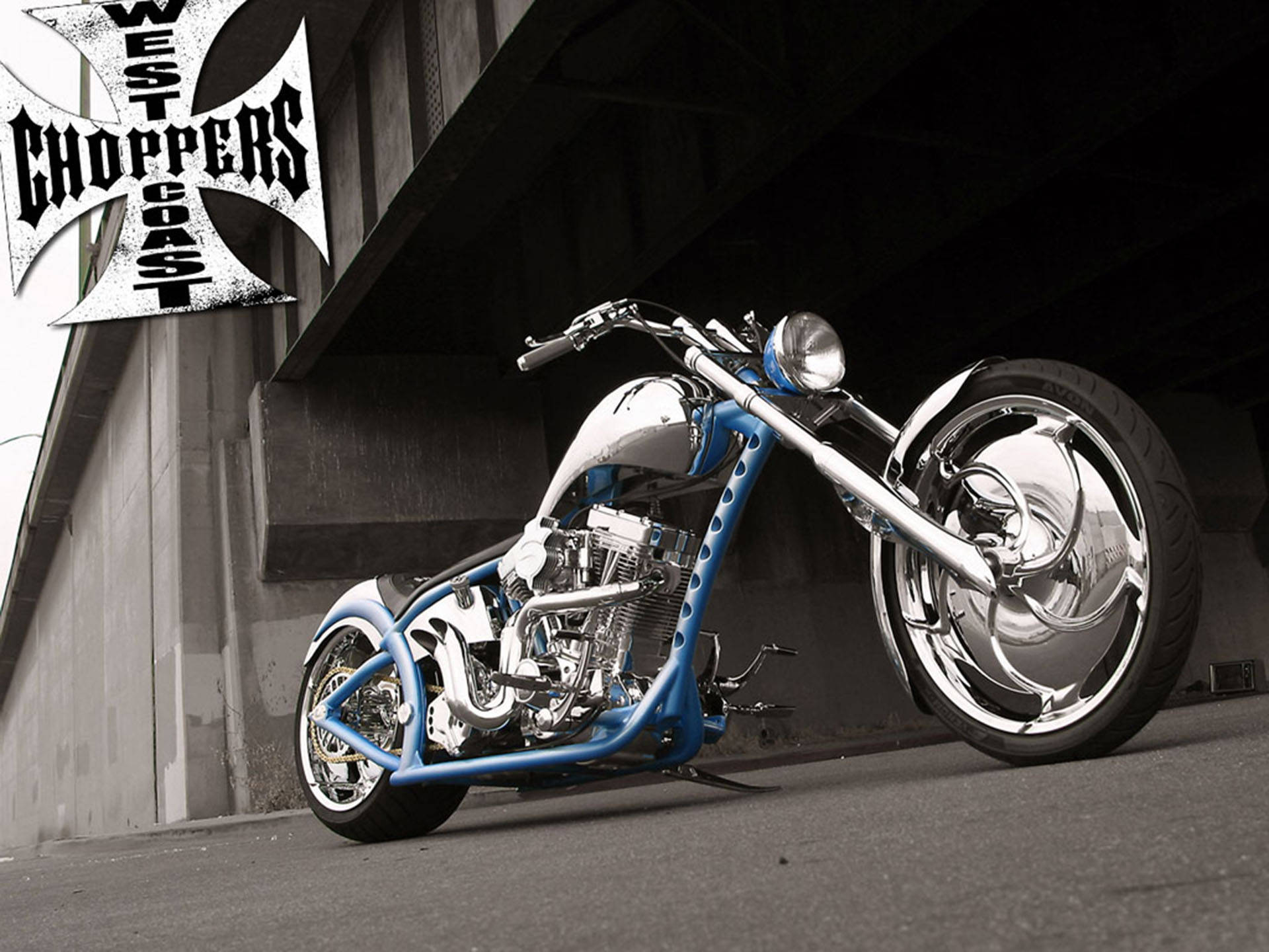 Blå West Coast Chopper Motorcykel Wallpaper