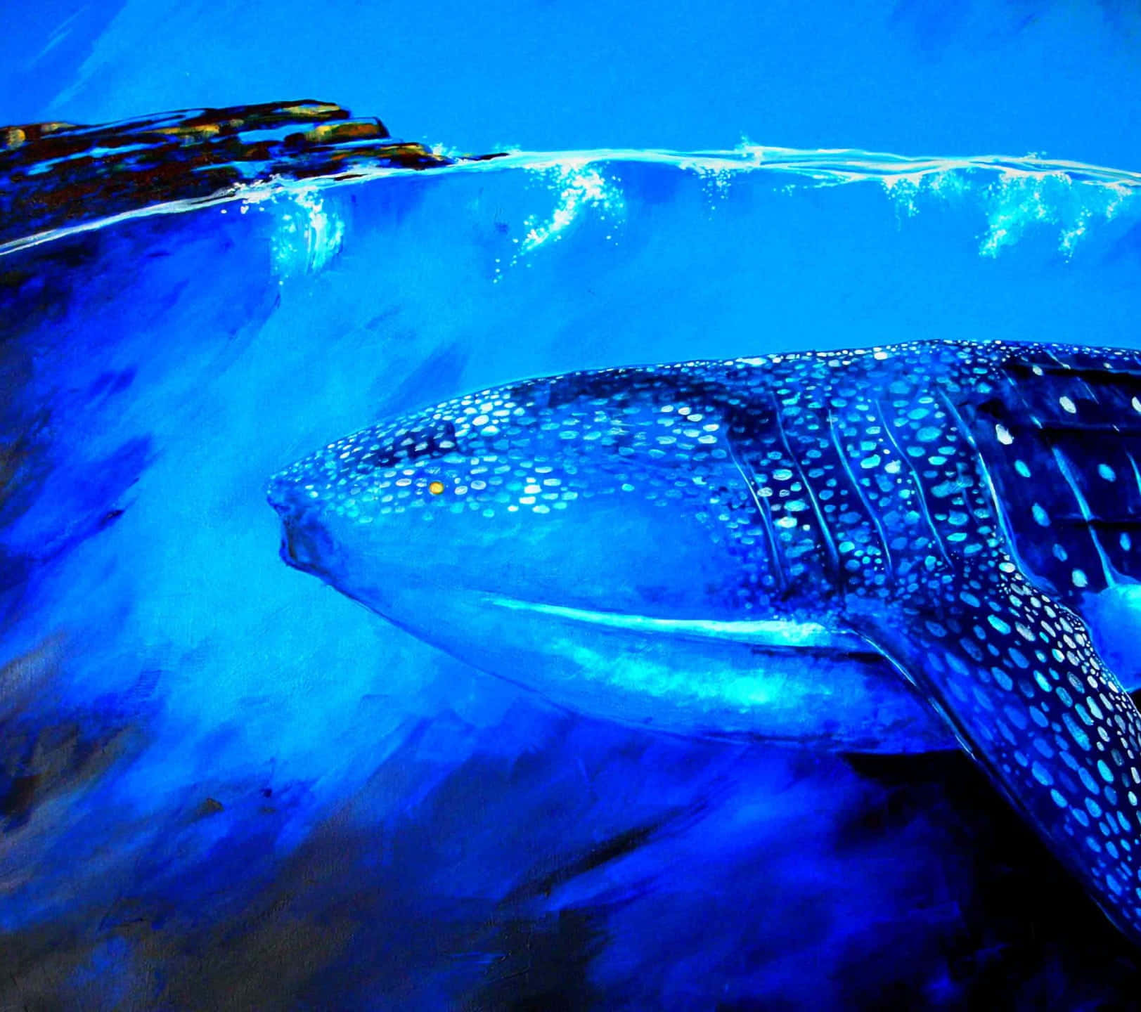 Blue Whale Swimming Ocean Art Painting Picture