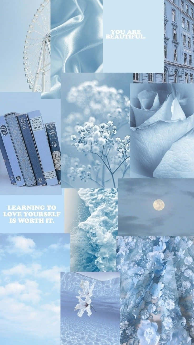 Blue White Aesthetic Collage Wallpaper