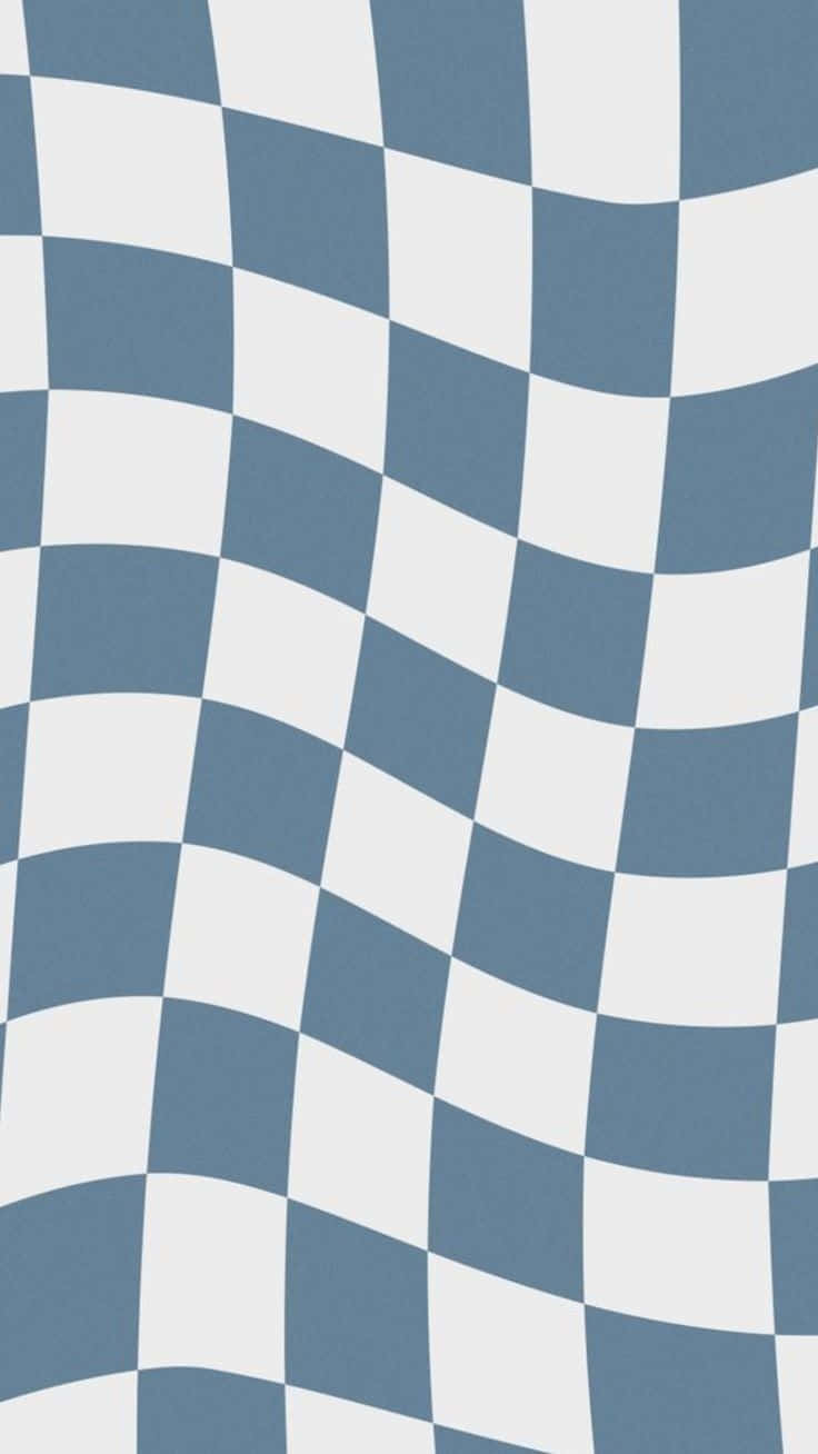 Blue White Checkered Wave Pattern Wallpaper