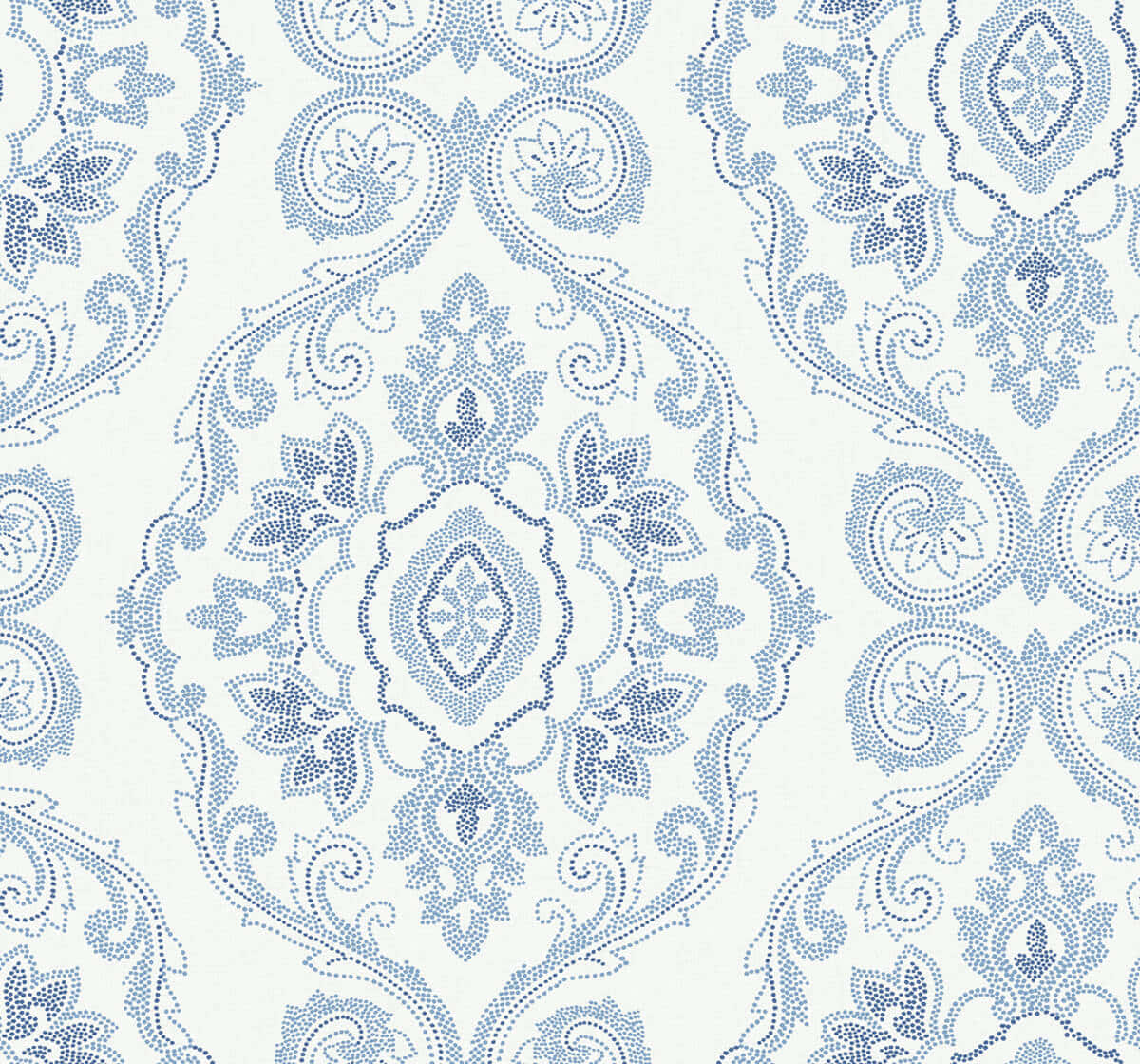 Polanya Damask Biru Putih Wallpaper