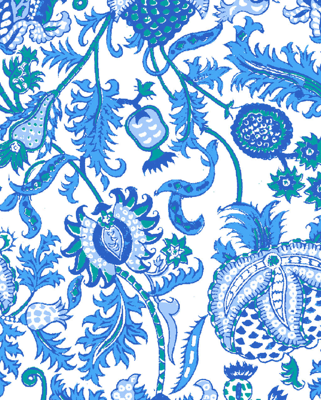 Blue White Floral Paisley Pattern Wallpaper