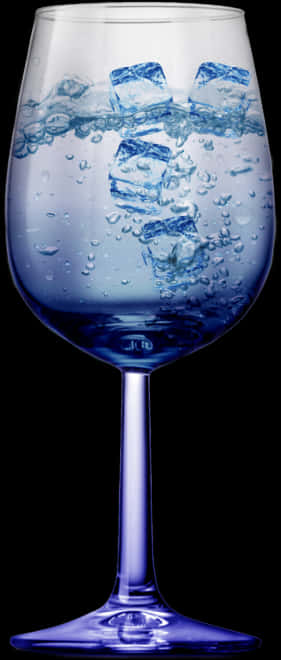 Blue Wine Glasswith Ice Cubesand Water PNG