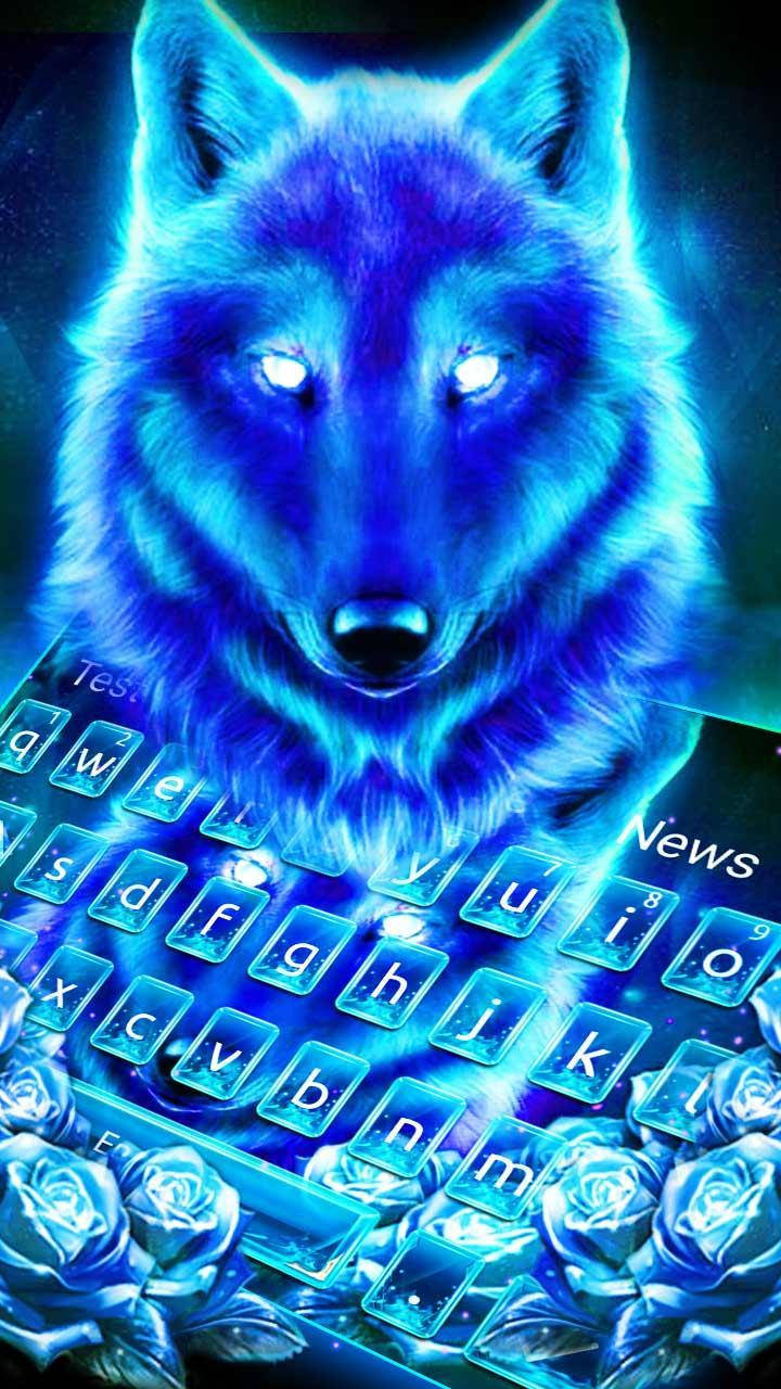 Blue Wolf And Blue Flowers Wallpaper