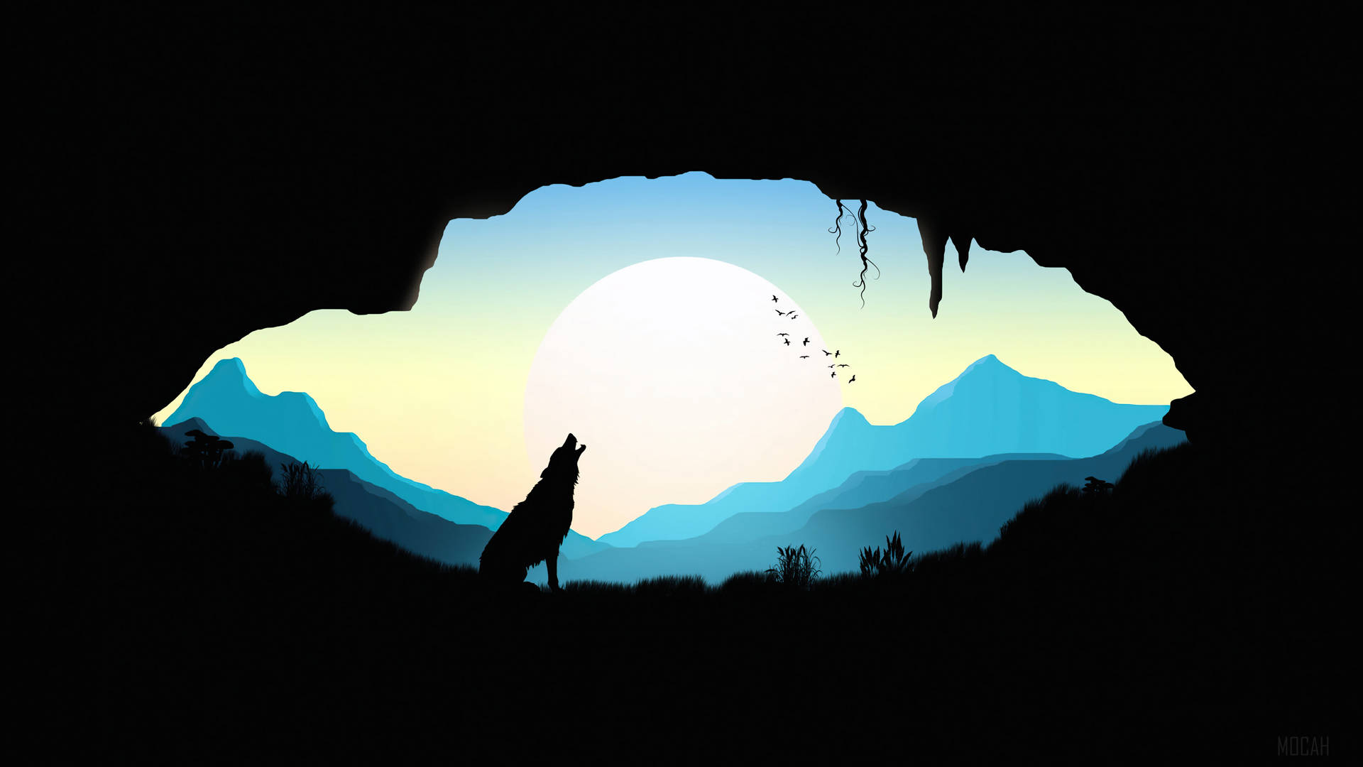 Blue Wolf In Cave Wallpaper