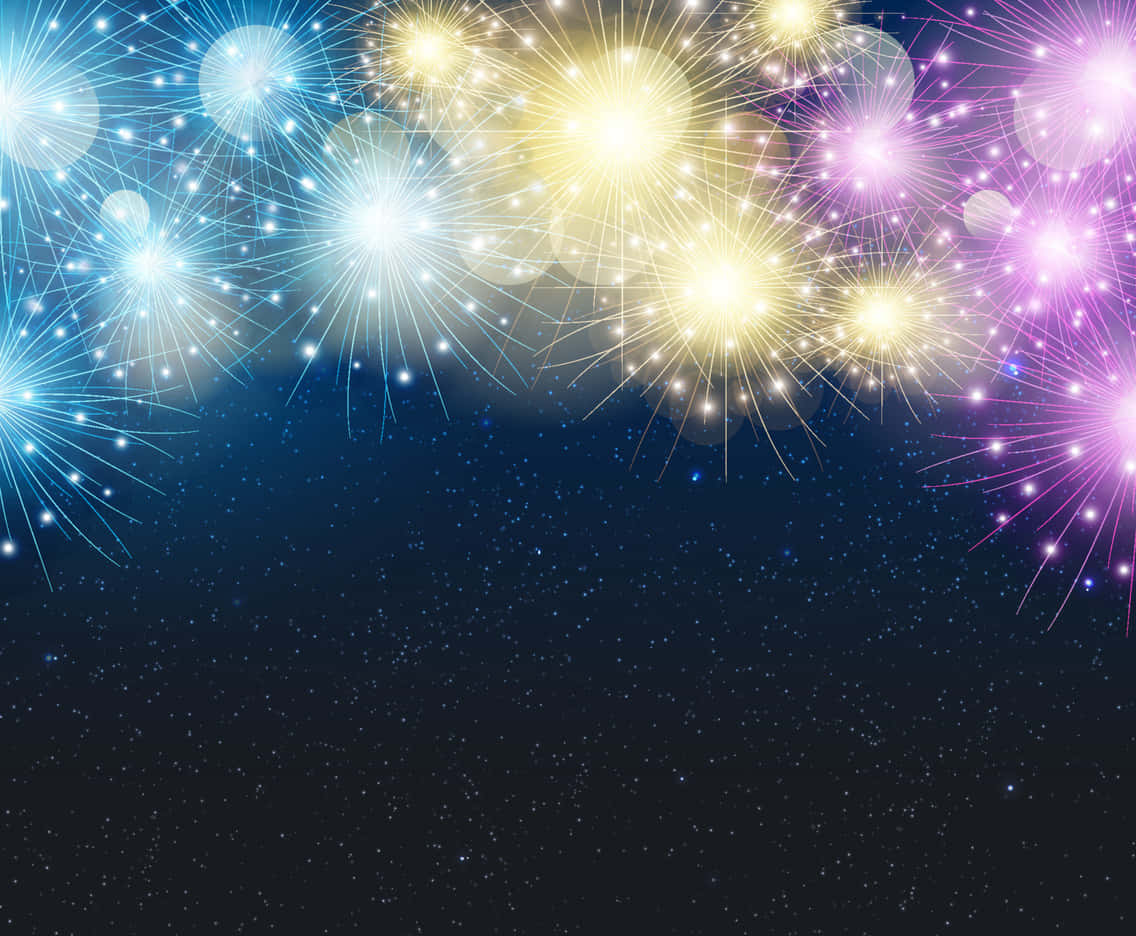 Blue Yellow And Pink Fireworks Display Wallpaper