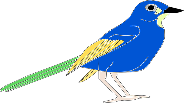Blue Yellow Animated Bird PNG