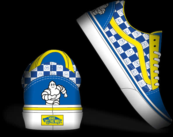 Blue Yellow Animated Character Sneaker Design PNG