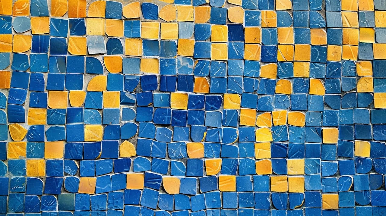 Blue Yellow Mosaic Pattern Wallpaper