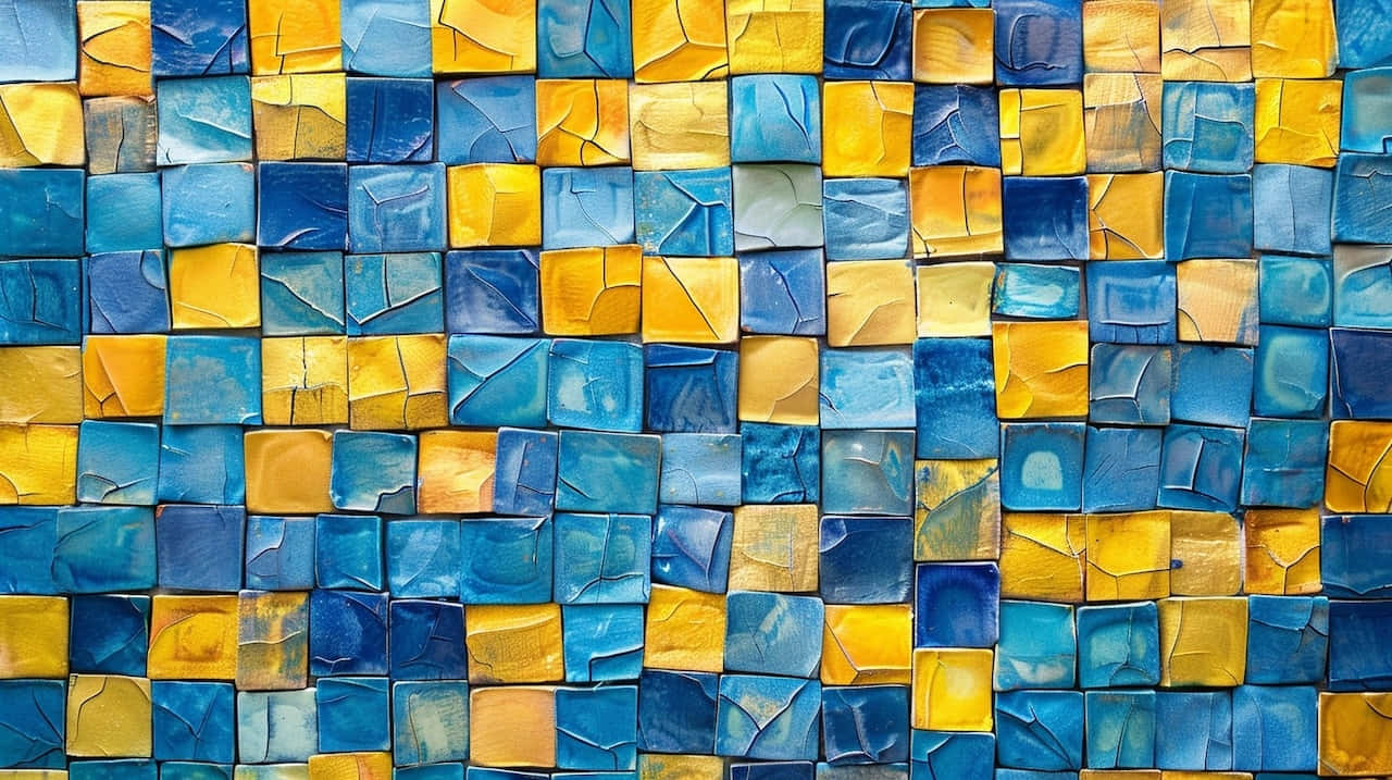 Blue Yellow Mosaic Tiles Texture Wallpaper