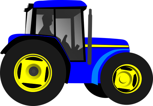 Blue Yellow Stylized Tractor PNG