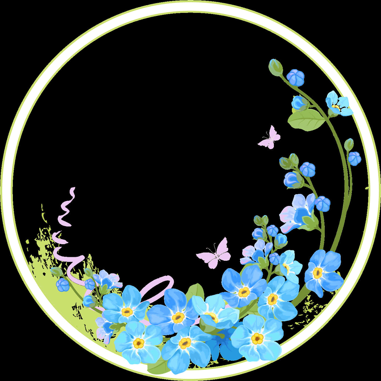 Blue_ Flowers_ Circle_ Frame PNG