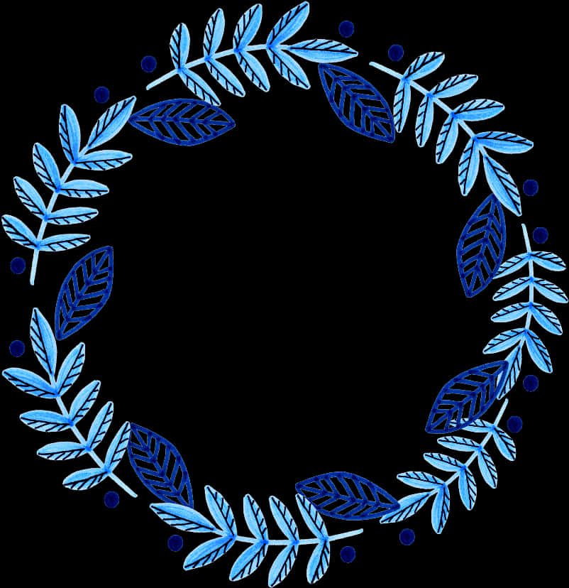 Blue_ Watercolor_ Leaf_ Wreath PNG
