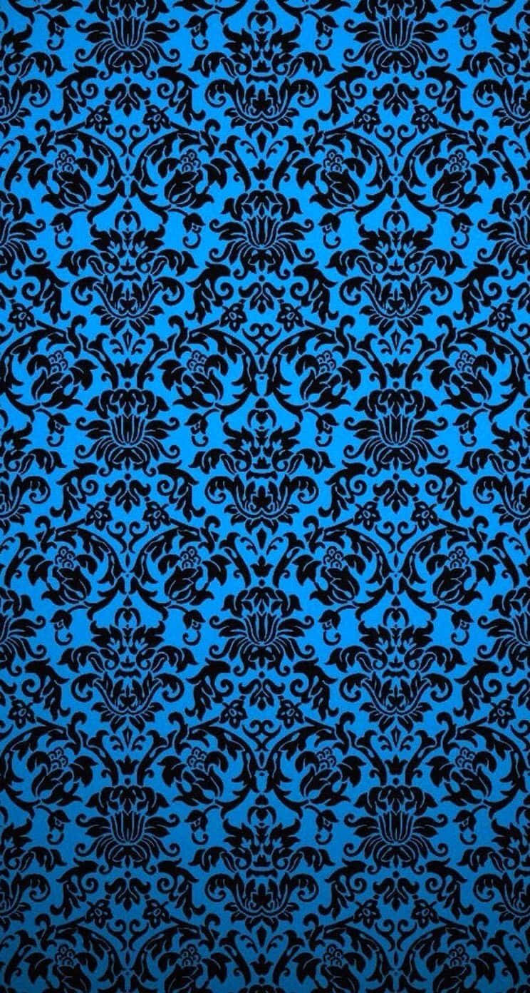 Blueand Black Damask Pattern Wallpaper