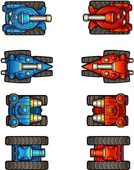 Blueand Red Tanks Top View PNG